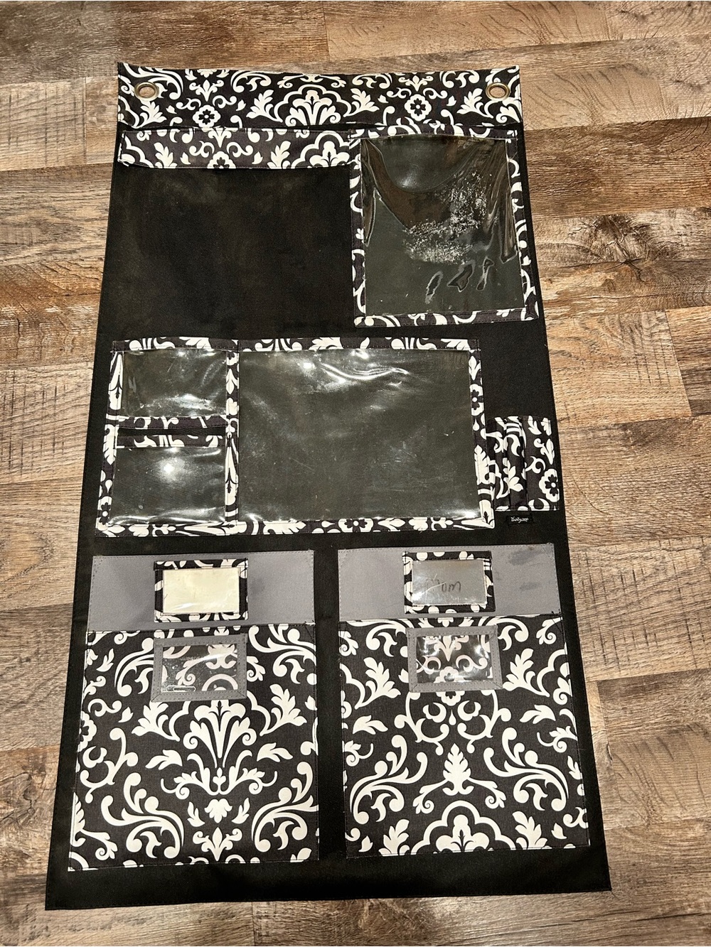 thirty-one Black and White Damask command Center Organizer with Clear Pockets